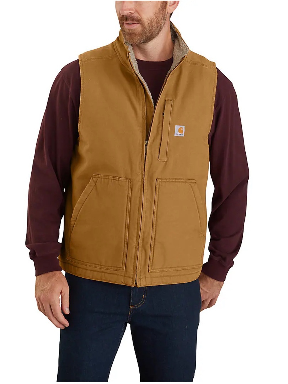 Carhartt Vest Mens XL Tall OV4277-M Loose Fit Brown Sherpa Lined Duck Canvas EUC